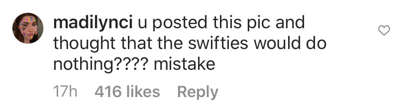 Screenshot on an Instagram comment