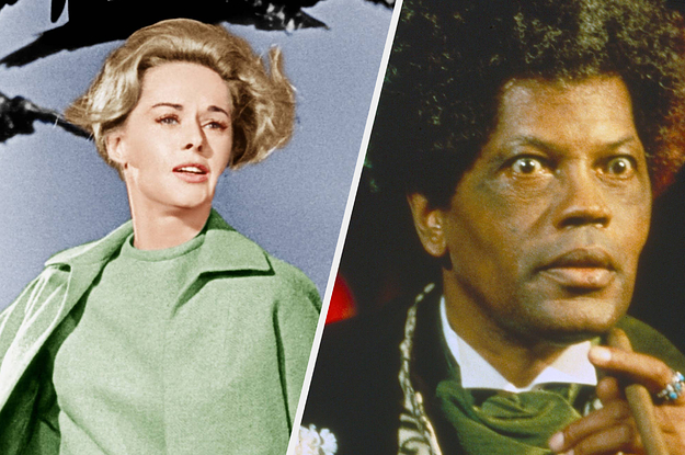 Split image of two stills from two movies, on the left is a woman running away in the movie The Birds, on the right is a still from the movie Tales in the Hood