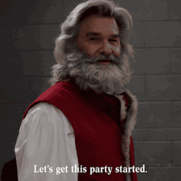 Kurt Russell dressed as Santa saying, &quot;Let&#x27;s get this party started&quot;