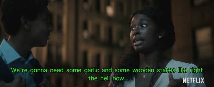 Rita in the film telling Miguel that they need garlic and wooden stakes