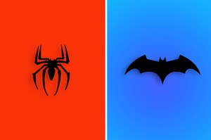 Spider-Man's symbol next to Batman's symbol