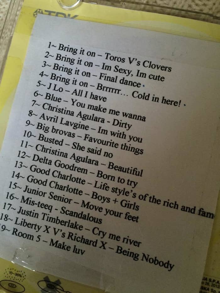 A printed out list of a 19 track mix CD