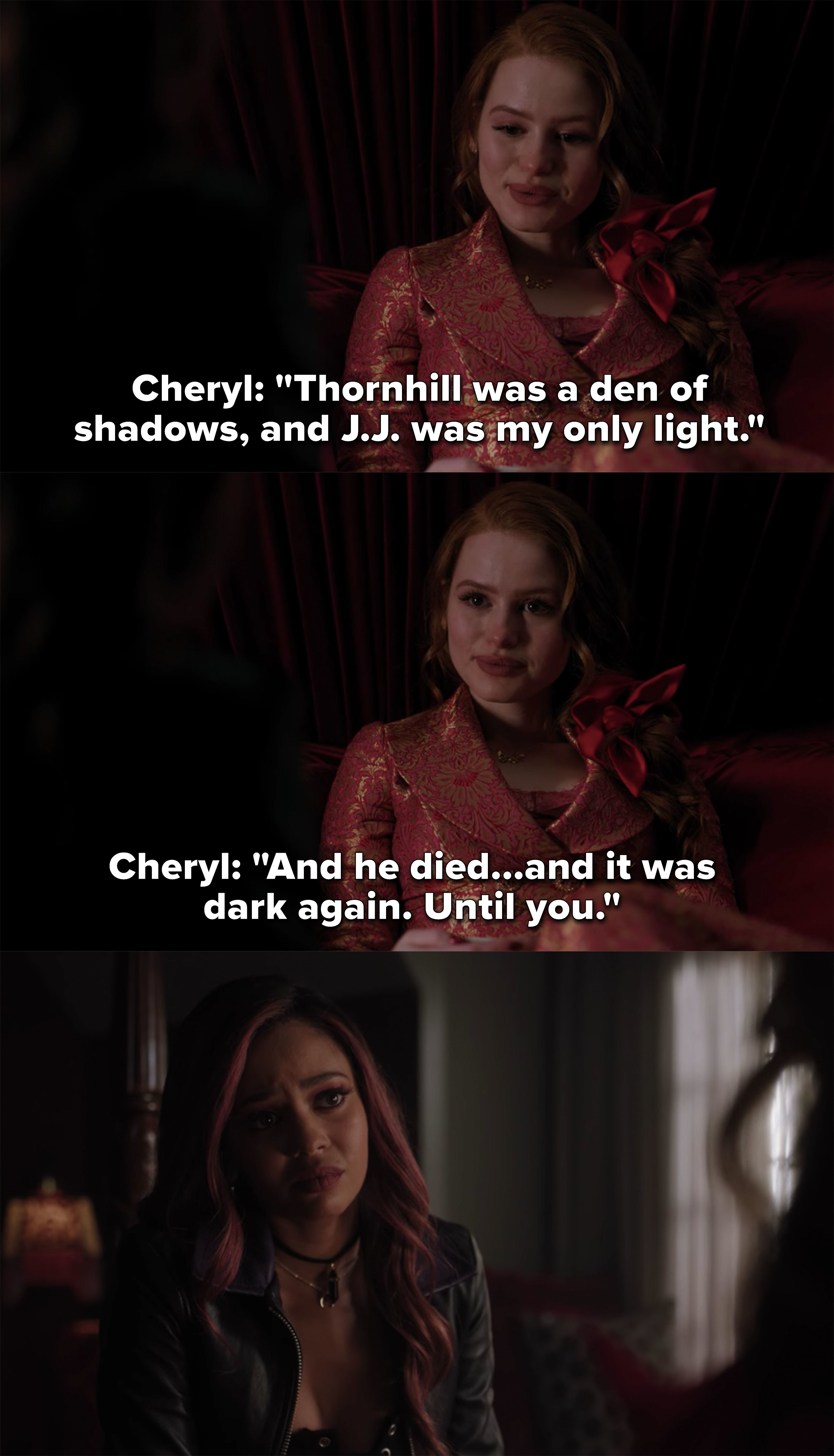 Cheryl说杰森是她唯一的光,在他死后又天黑,直到托尼走了过来
