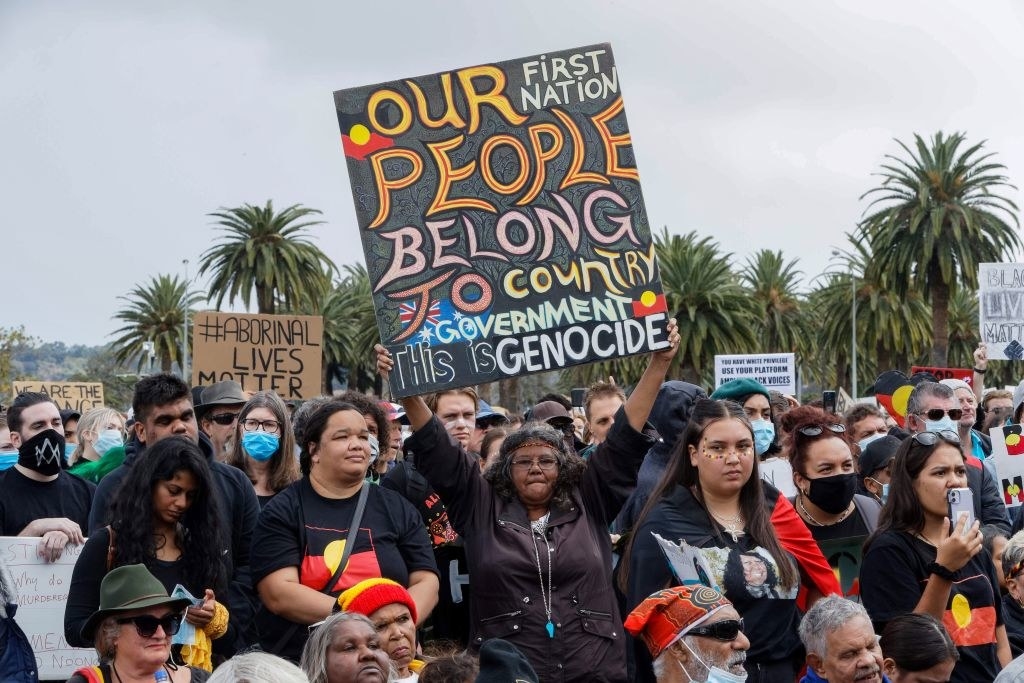 People protesting at a Black Lives Matter protest in Australia