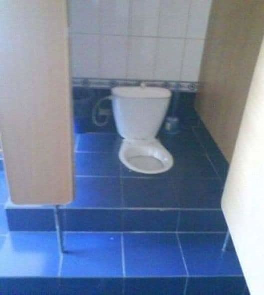 a western style toilet is weirdly constructed like a squat style asian toilet