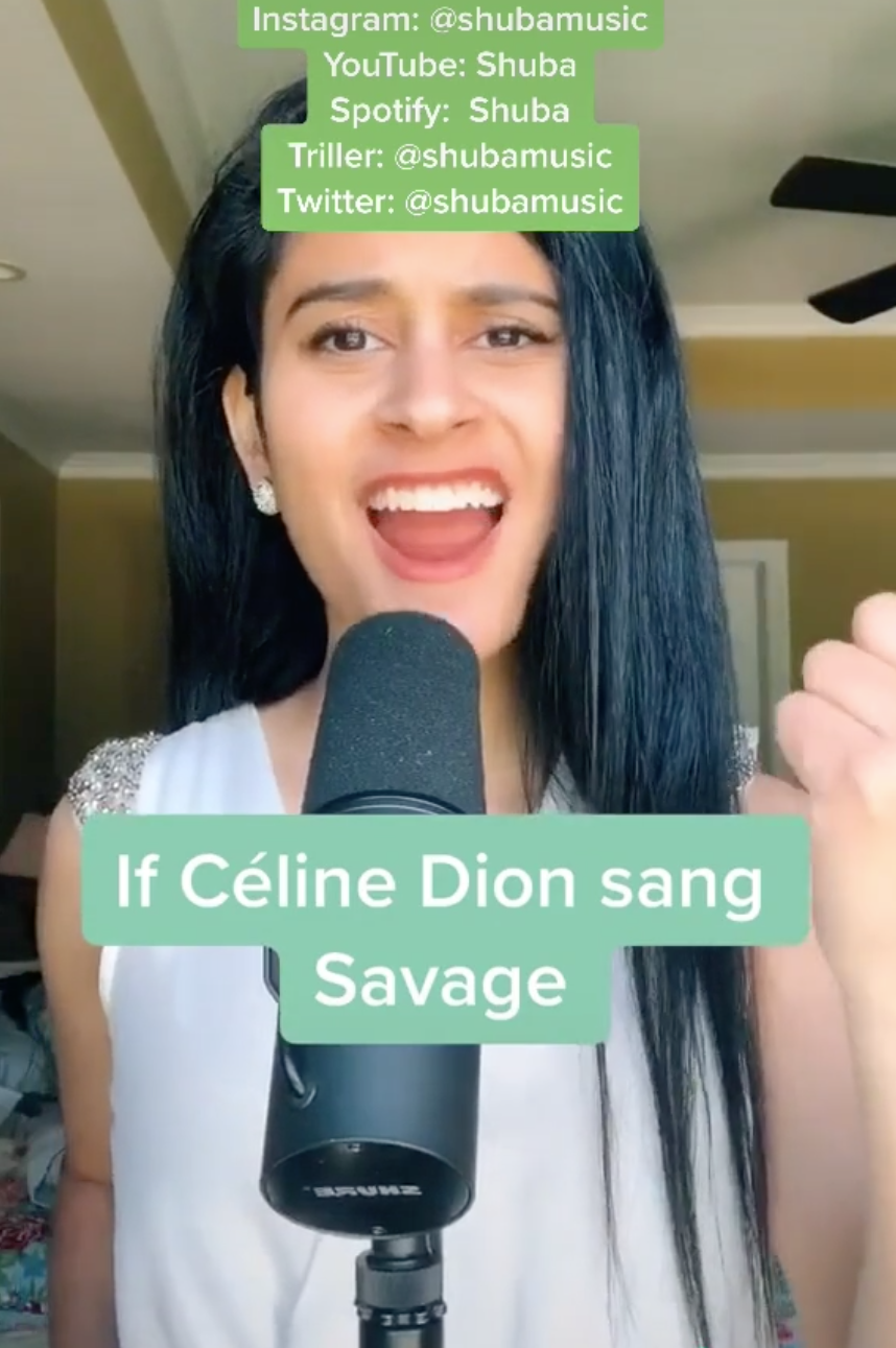 Shuba belts out the lyrics in &quot;Savage&quot; in her TikTok video