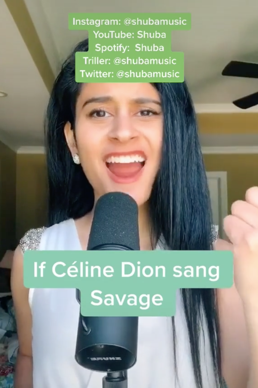 Shuba belts out the lyrics in &quot;Savage&quot; in her TikTok video