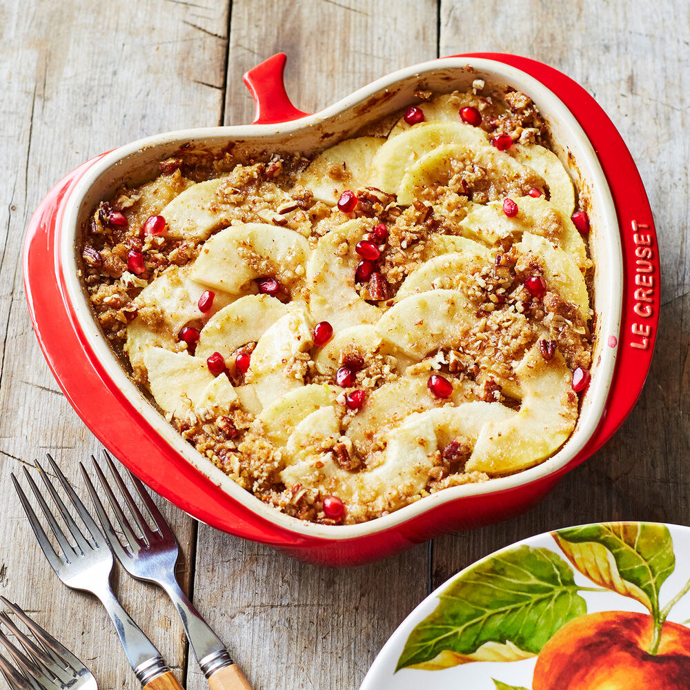 The apple-shaped dish with a cobbler baked inside