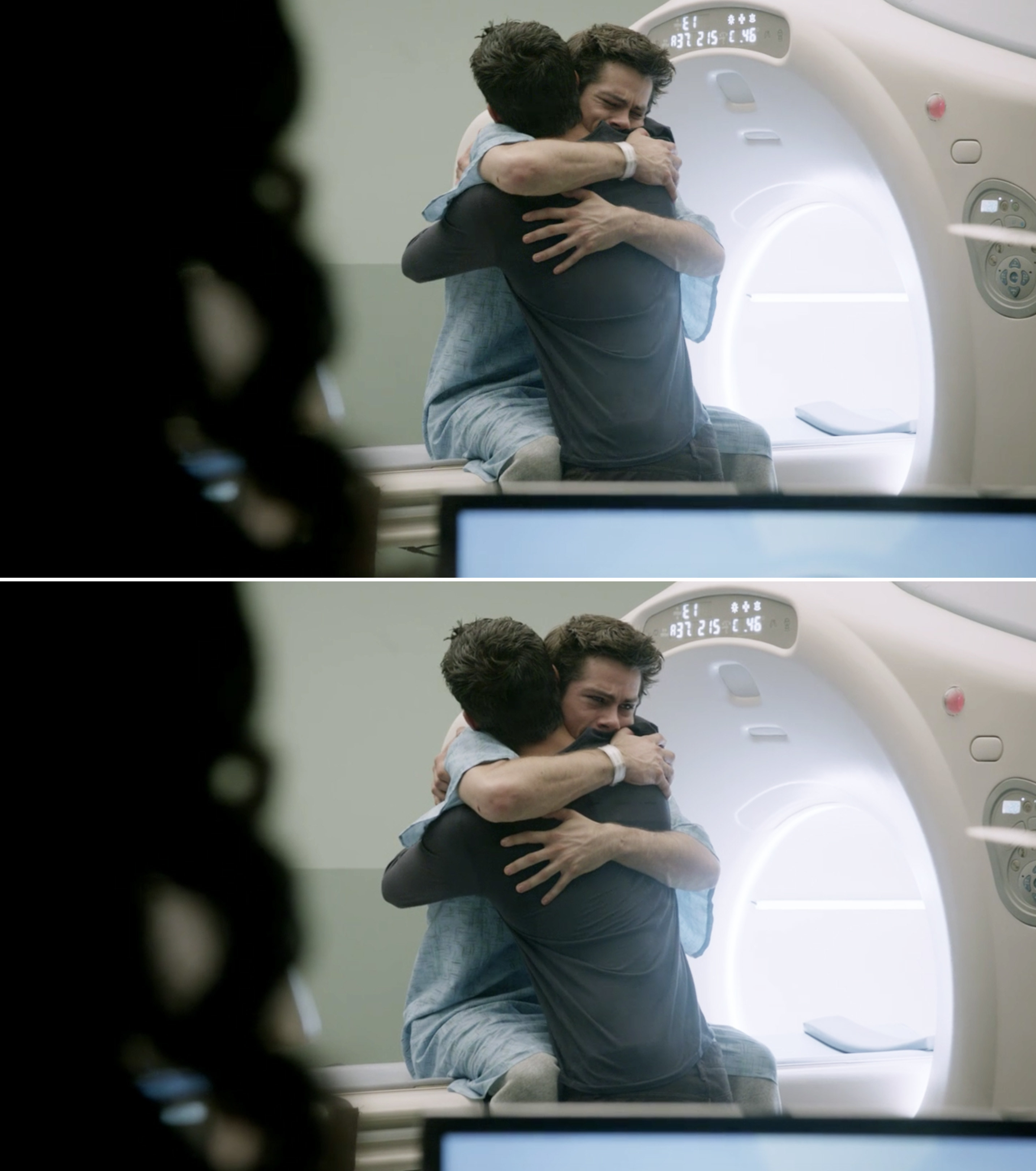 Stiles hugging Scott outside of an MRI machine