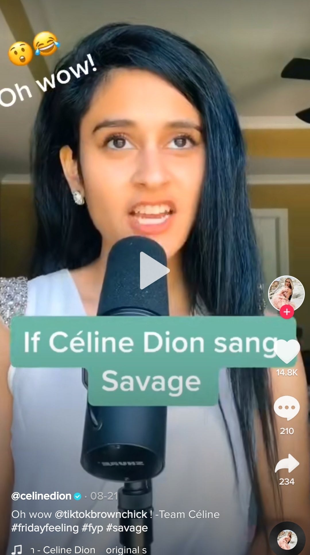Céline&#x27;s repost of Shuba&#x27;s &quot;Savage&quot; video with her full caption: &quot;Oh wow! Team Céline&quot;
