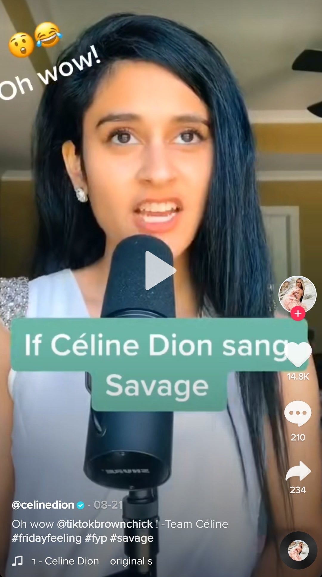 Céline&#x27;s repost of Shuba&#x27;s &quot;Savage&quot; video with her full caption: &quot;Oh wow! Team Céline&quot;