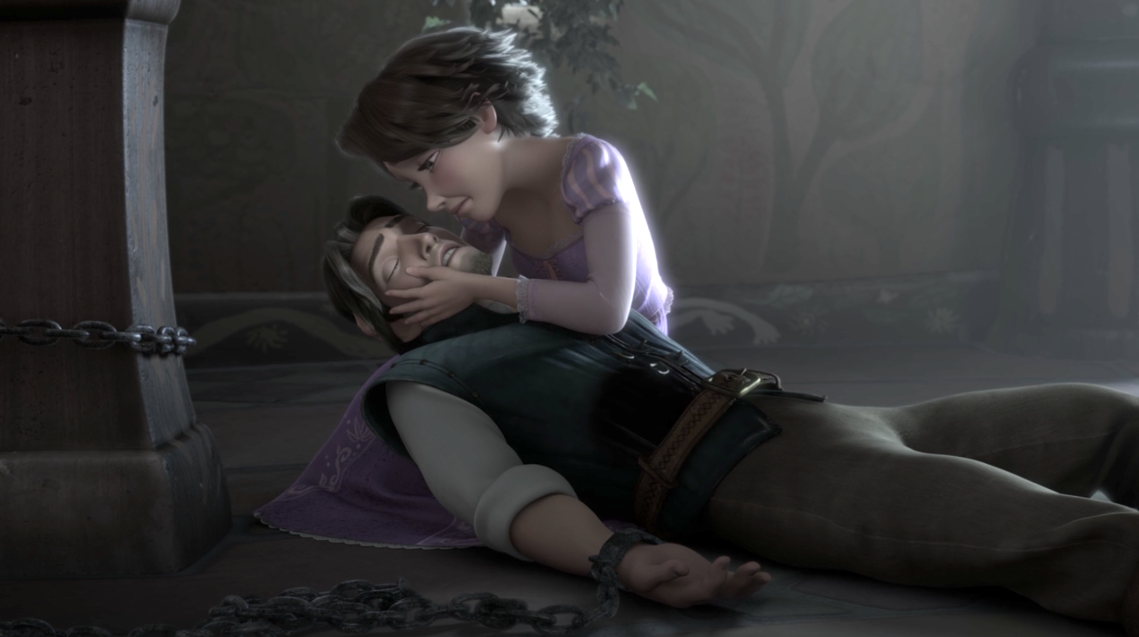 Flynn almost dies in Rapunzel&#x27;s arms in Tangled