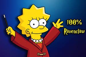 Lisa Simpson holding a wand and being a Ravenclaw