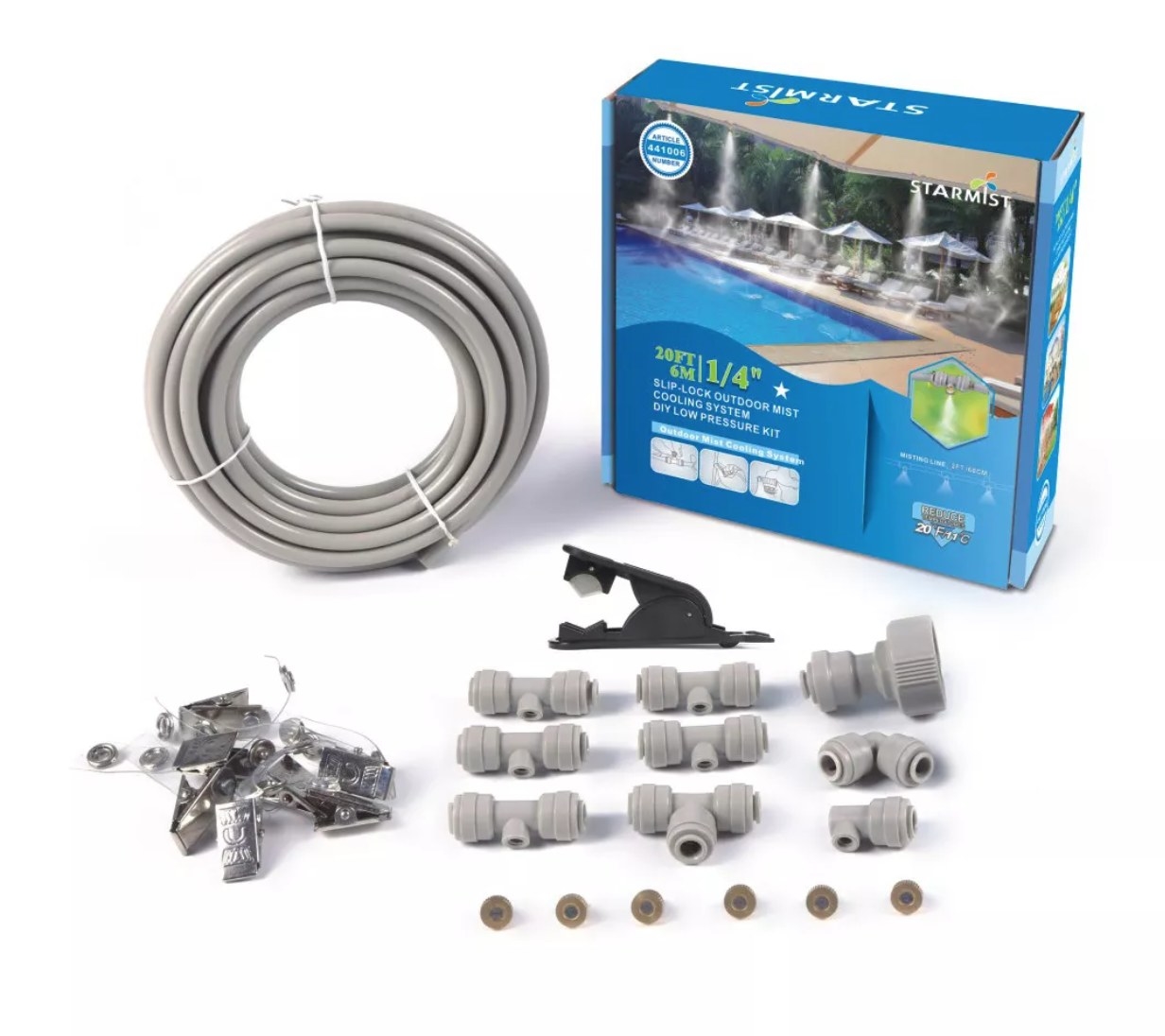 A kit with a hose and small parts