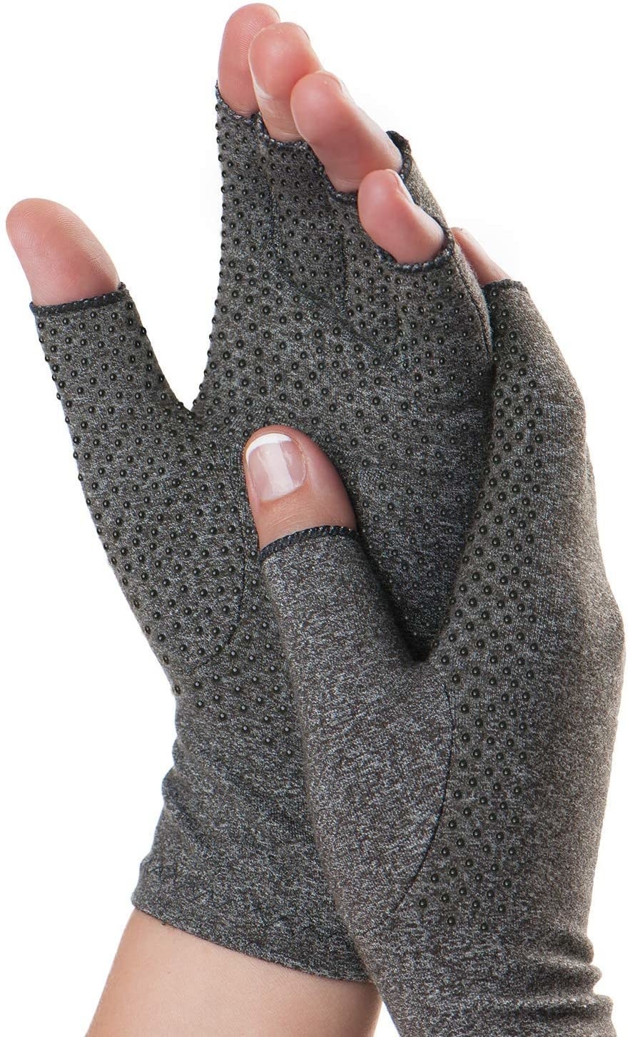 Hands wearing compression gloves