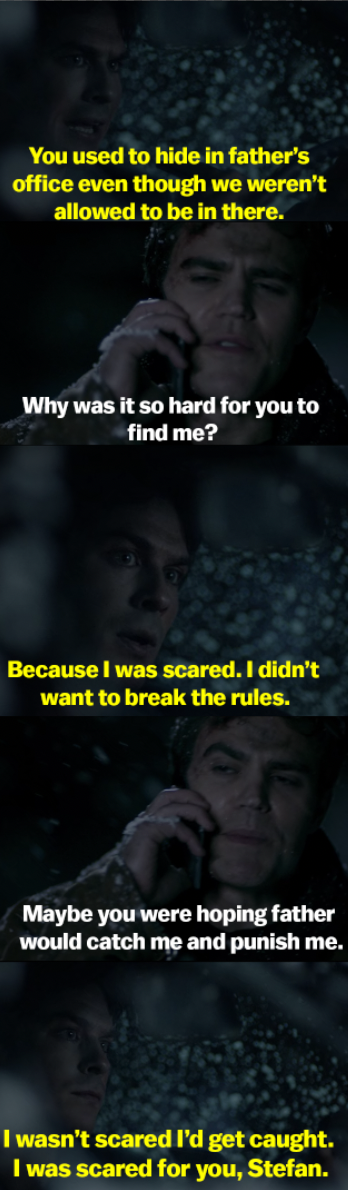 Damon says Stefan used to hide in their father&#x27;s office, which wasn&#x27;t allowed, and that he was scared Stefan would get in trouble