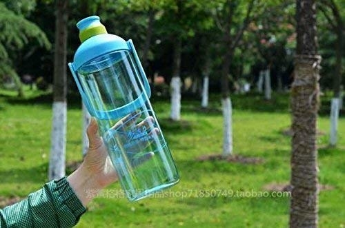 Clear blue water bottle.