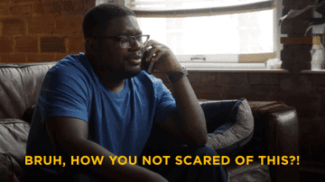 Rod from Get Out saying, &quot;Bruh, how you not scared of this?&quot; into a phone