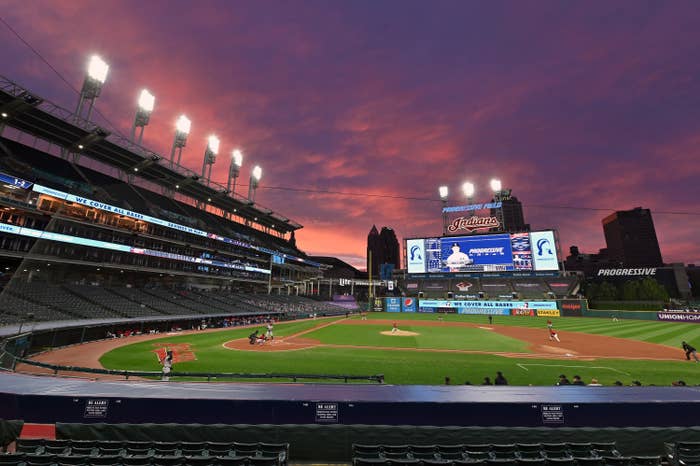 The empty stadium in Cleveland for game one of the Yankees–Indians series