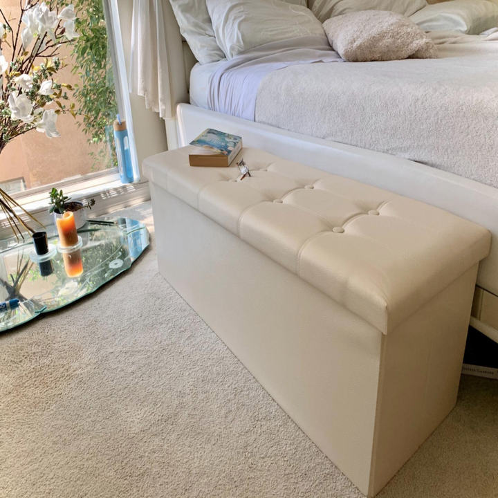 The product in beige next to a bed