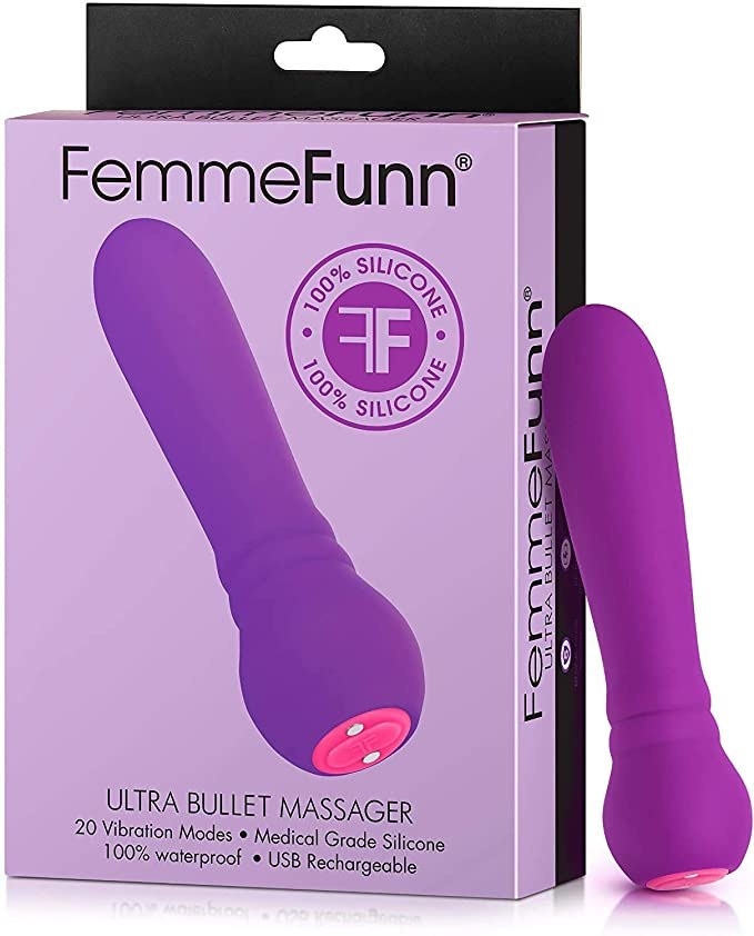 The purple Femme Funn Ultra Bullet Vibrator and its packaging