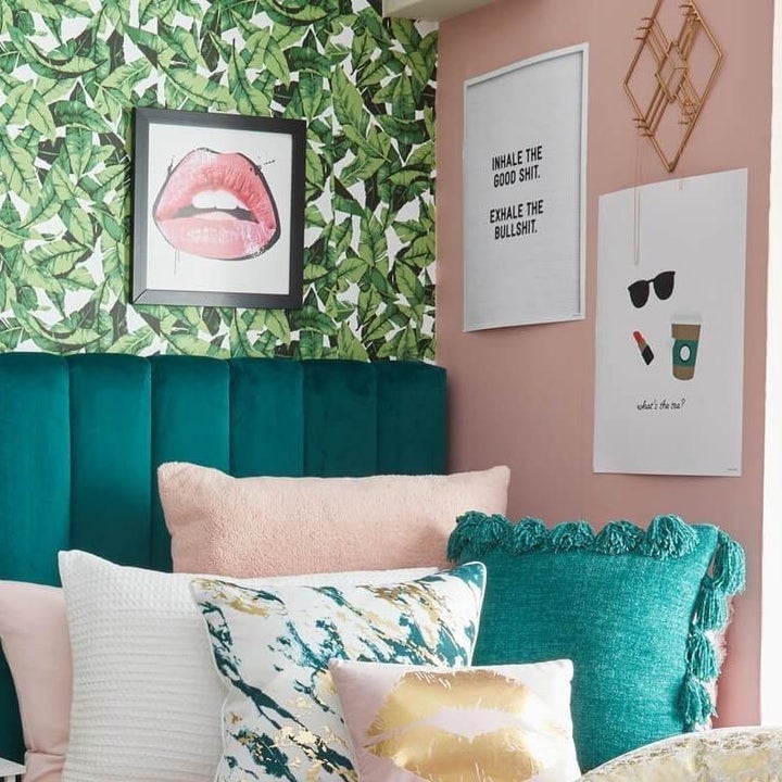 The product hanging on a bedroom wall