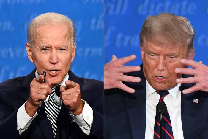 Side-by-side images of Joe Biden and Donald Trump during the first presidential debate of 2020.
