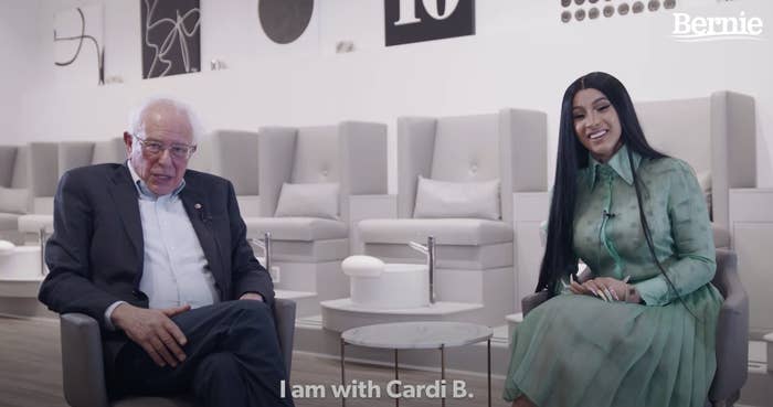 Cardi B having a conversation with Bernie Sanders