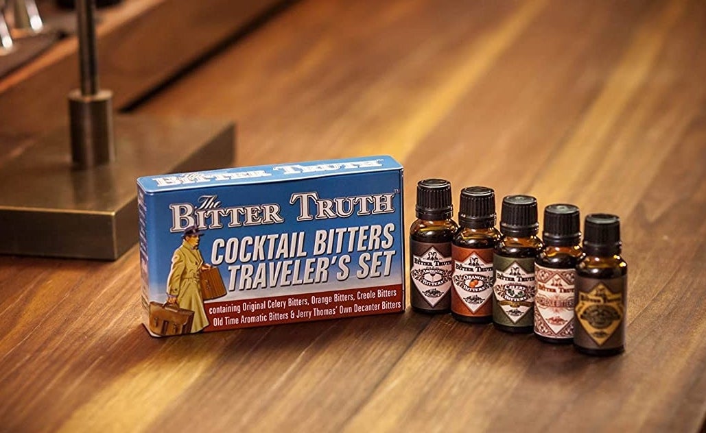 small bottles next to box that says the bitter truth 