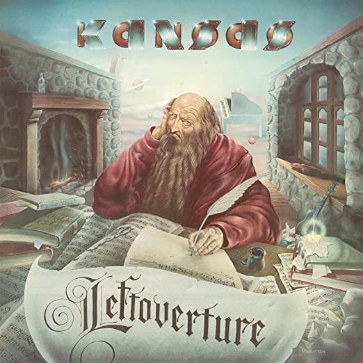 album cover of Leftoverture with an old man writing with a quill