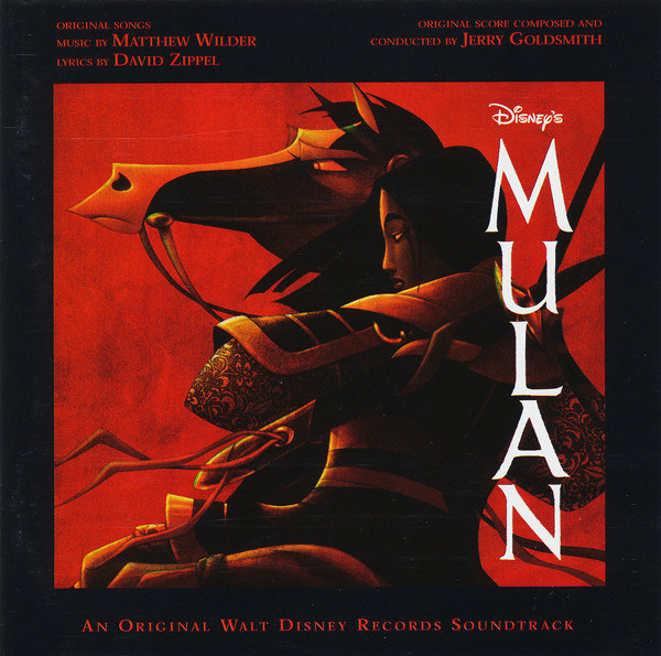 album cover of Mulan showing Mulan riding her horse