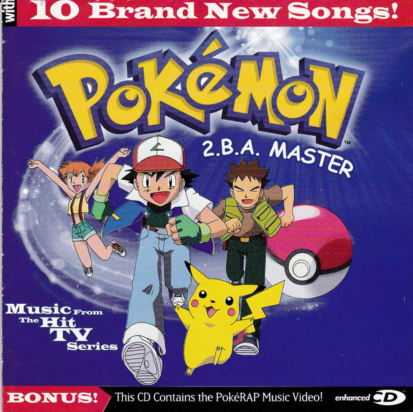 album cover of Pokemon 2.B.A. Master showing Ash, Misty, Brock, and Pikachu running forward