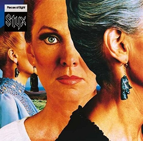 album cover of Pieces of Eight with a woman facing the viewer while her right eye is covered by the profile of another woman&#x27;s head