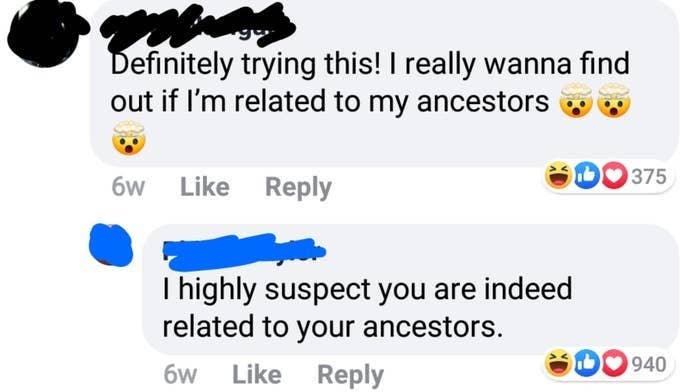 A Facebook comment from someone saying "I really wanna find out if I'm related to my ancestors"