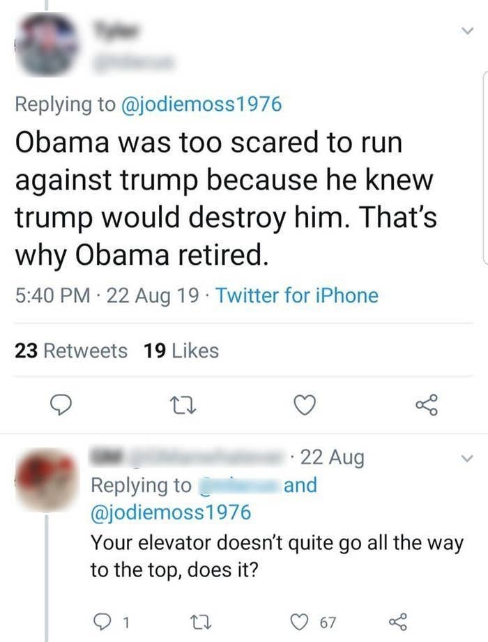 A tweet saying that Obama was scared to run against Trump and that's why he retired