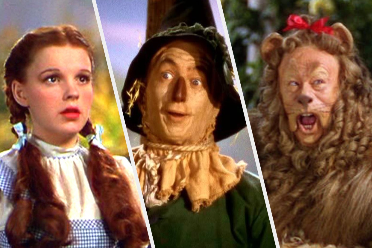Dorothy, the Scarecrow, and the Cowardly Lion on an adventure in Oz