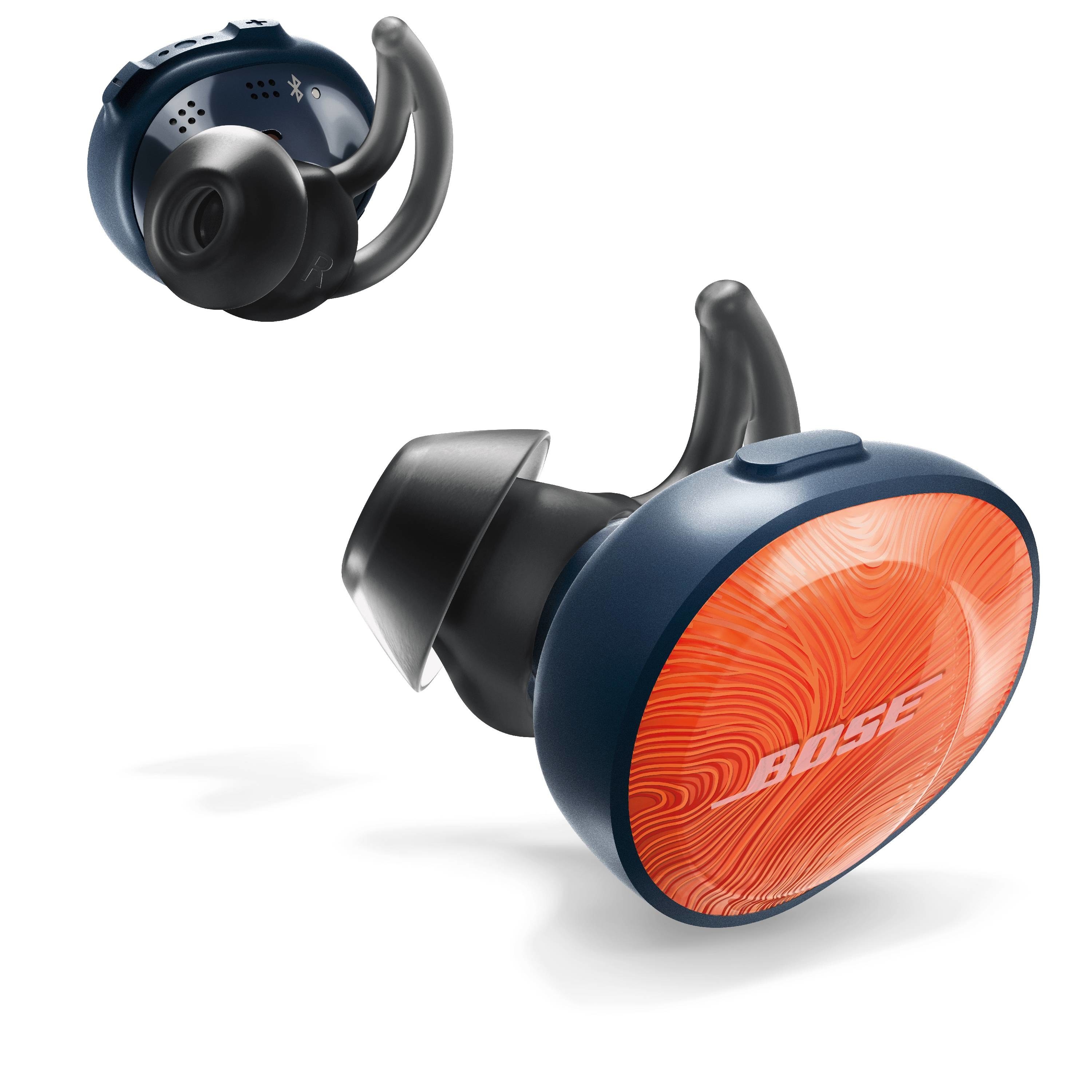orange wireless earbuds from Bose