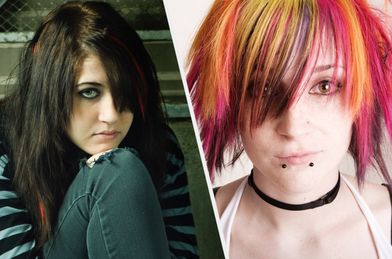 Two emo girls with colorful hair