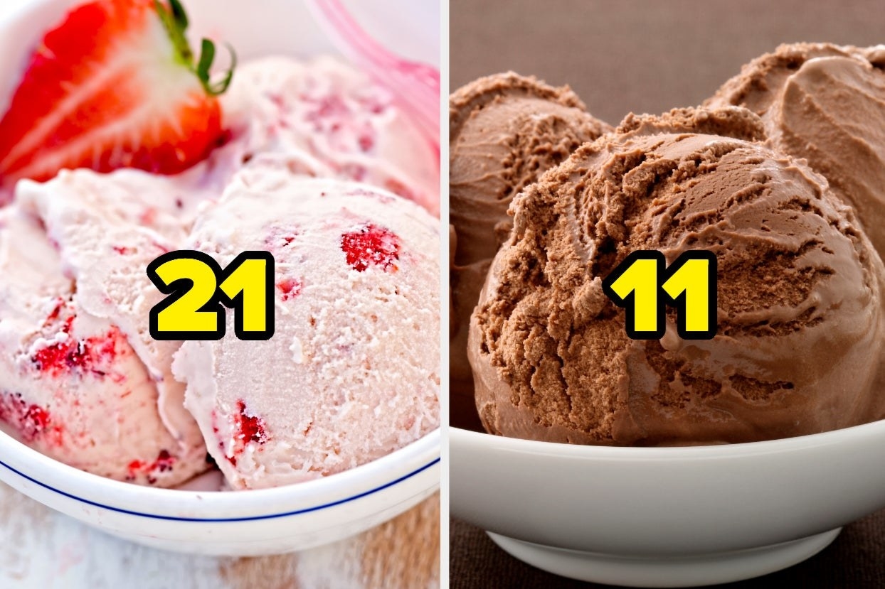 Strawberry ice cream with the number 21 and chocolate ice cream with the number 11