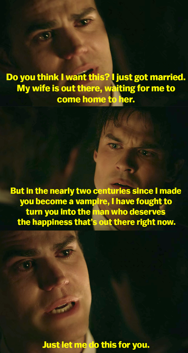 Stefan says he&#x27;s fought for almost 2 centuries to make Damon a man who deserves happiness, and Damon finally is