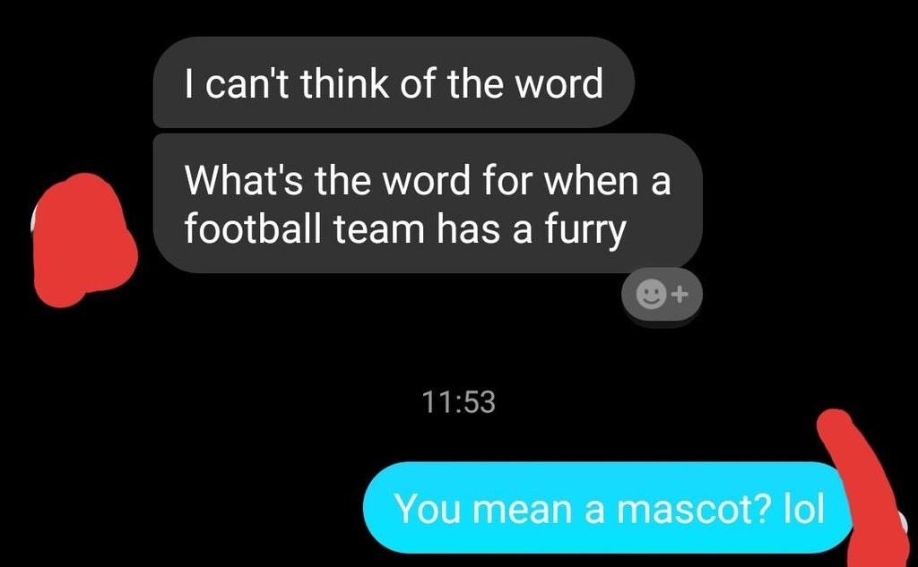 Text where someone can&#x27;t remember the word for mascot