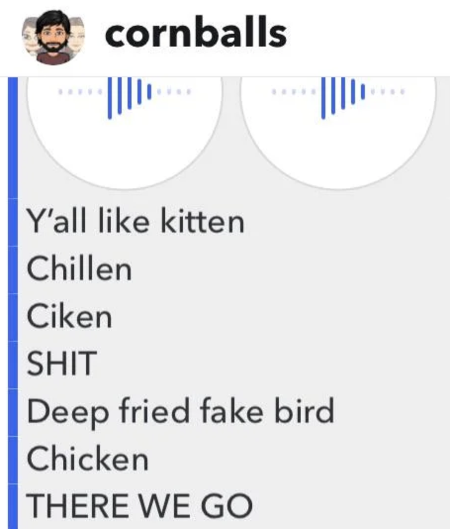 text where someone can&#x27;t remember what chicken is