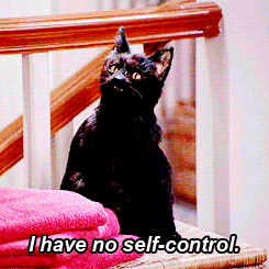 A gif of Salem, the cat from Sabrina the Teenage Witch saying &quot;I have no self-control&quot;.