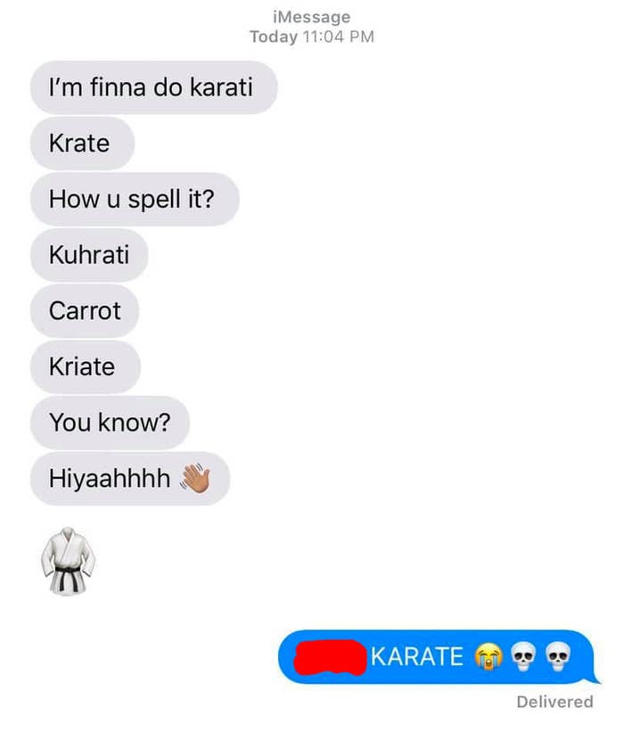 Text where someone can&#x27;t spell karate