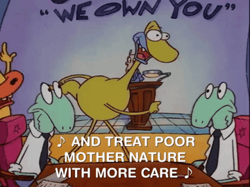 Gif of a character from &quot;Rocko&#x27;s Modern Life&quot; saying, &quot;And treat poor Mother Nature with more care&quot;