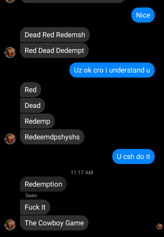 Text where someone can&#x27;t remember the name of &quot;Red Dead Redemption&quot; and calls it the cowboy game