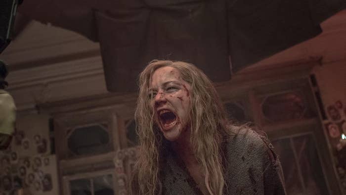 Jennifer Lawrence as the Mother screaming in agony and covered in blood