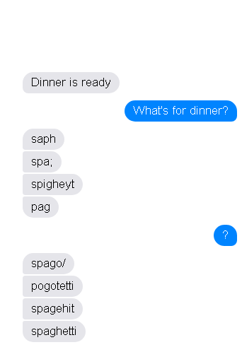 Text where someone can&#x27;t spell spaghetti