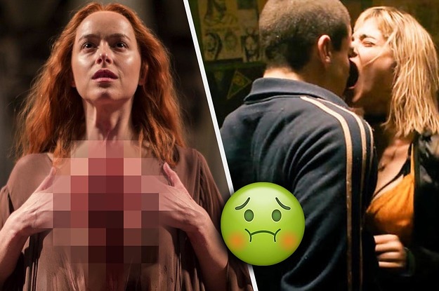 A woman with a terrifying mouth on her chest as another woman screams