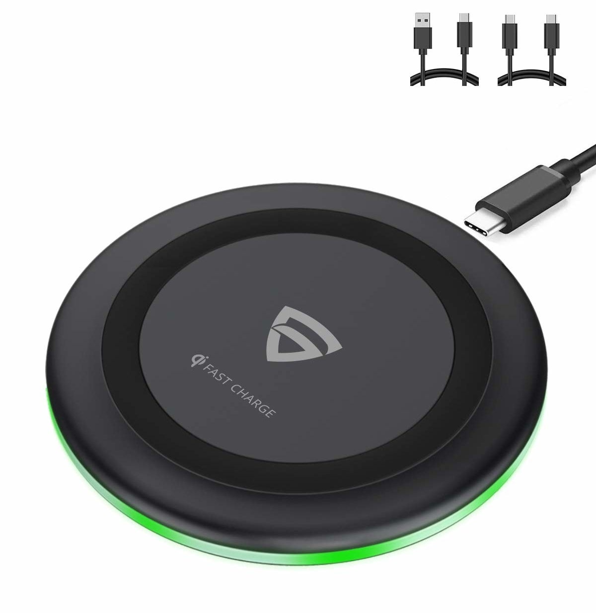A black and green RAEGR Arc 500 wireless charging pad